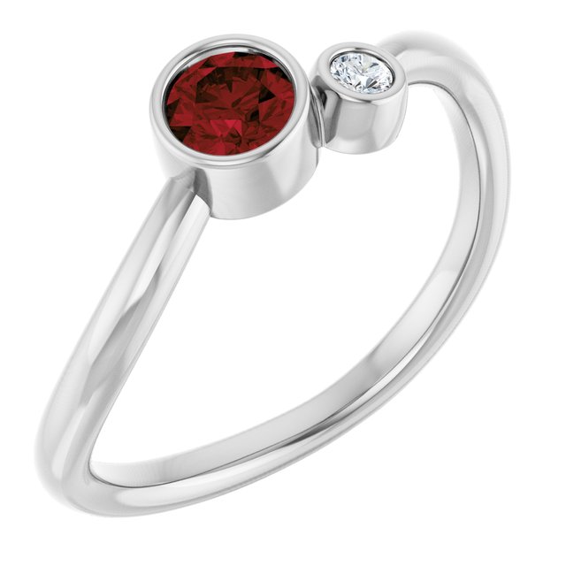 Sterling Silver 4 mm Natural Mozambique Garnet & .03 CT Natural Diamond Ring